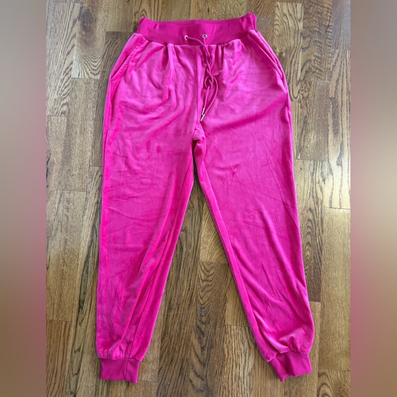 NWT Tantrums Womens Pink Velour High Rise Jogger Pants Pull On Barbie Cozy M - Picture 1 of 10